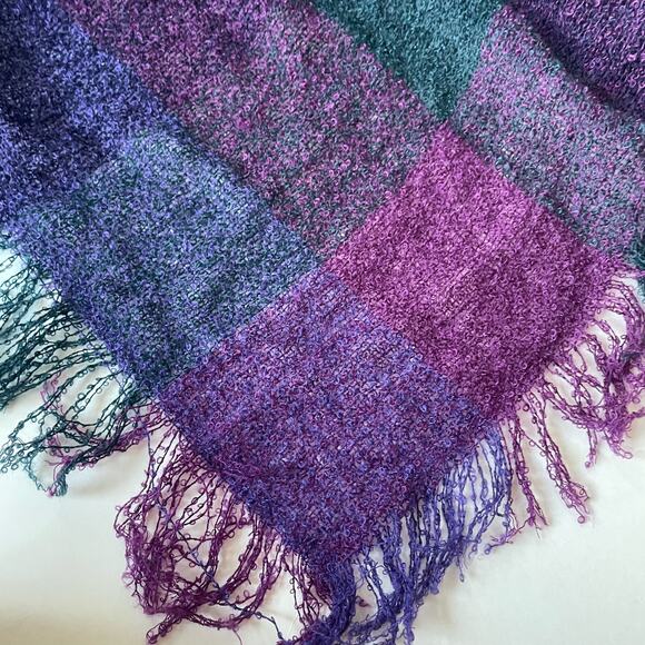 Baar and Beards Vintage Scarf Made in Japan Soft Nubby Checkered Purple Blue - Picture 1 of 11